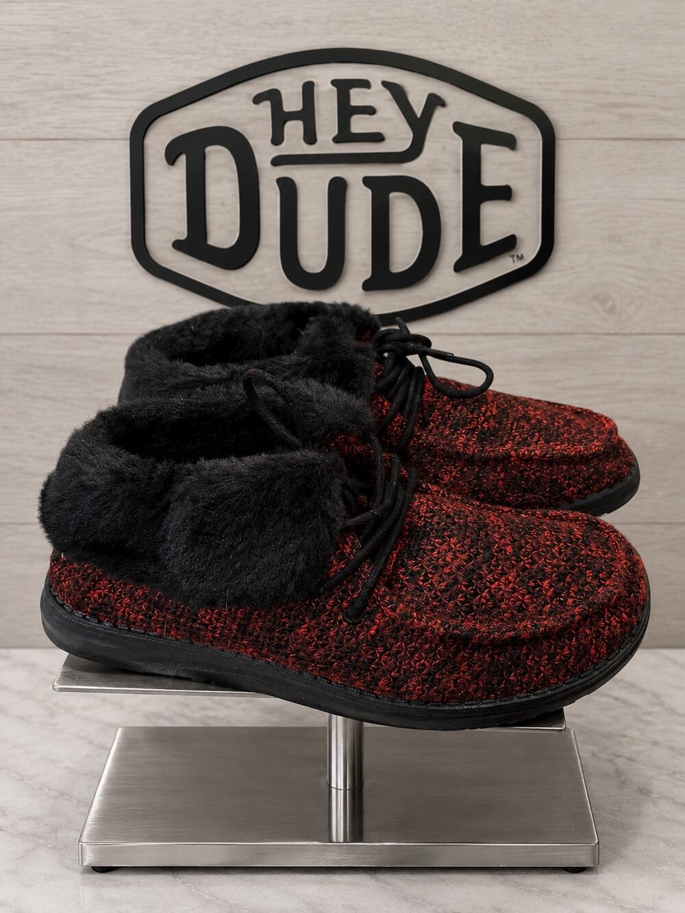 HEYDUDE Britt Lumberjack Red Faux Fur Lined Booties Women’s 8 EU 39